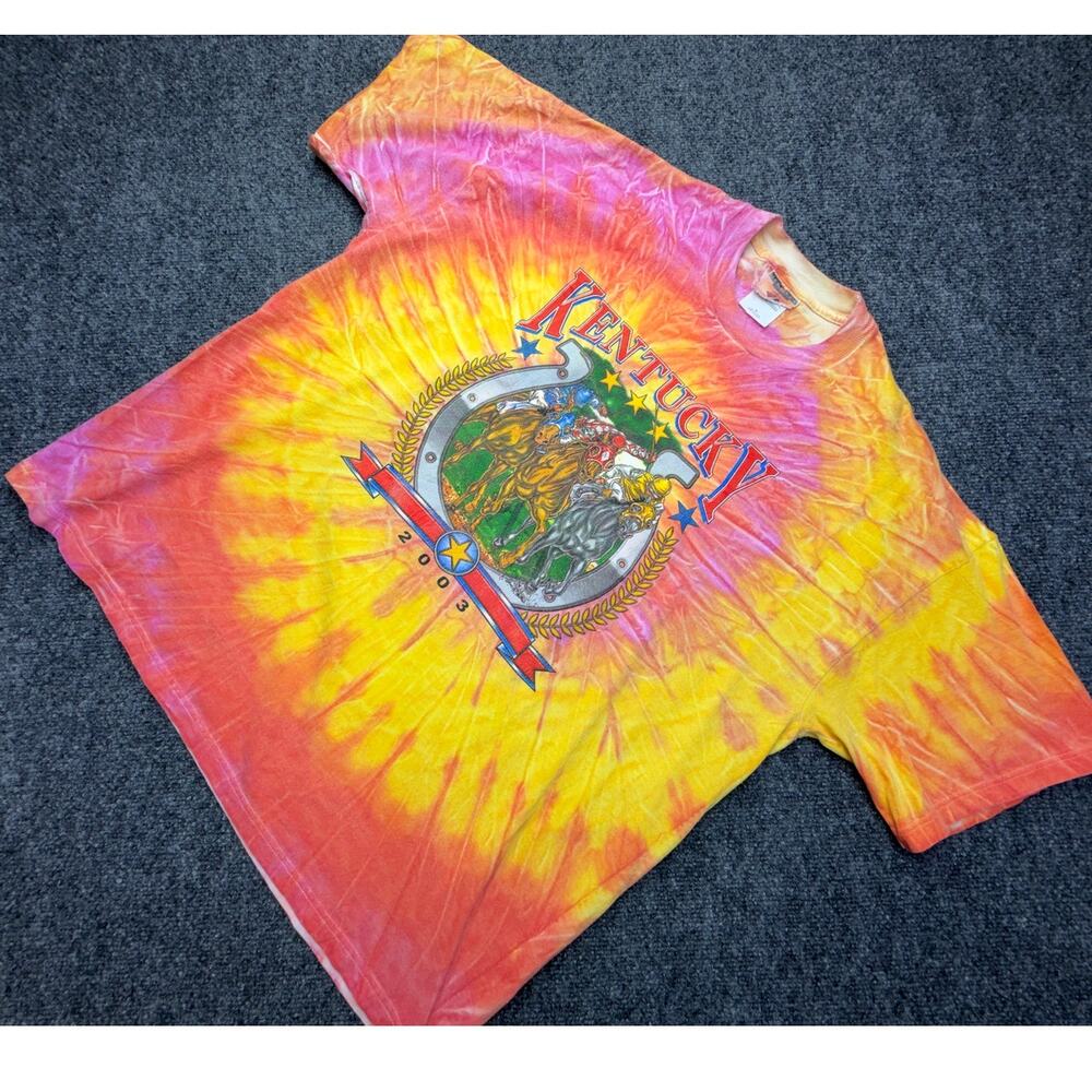 Vintage Kentucky Derby 2003 Tie Dye Horse Racing Tee Shirt XL Y2K Triple Crown
